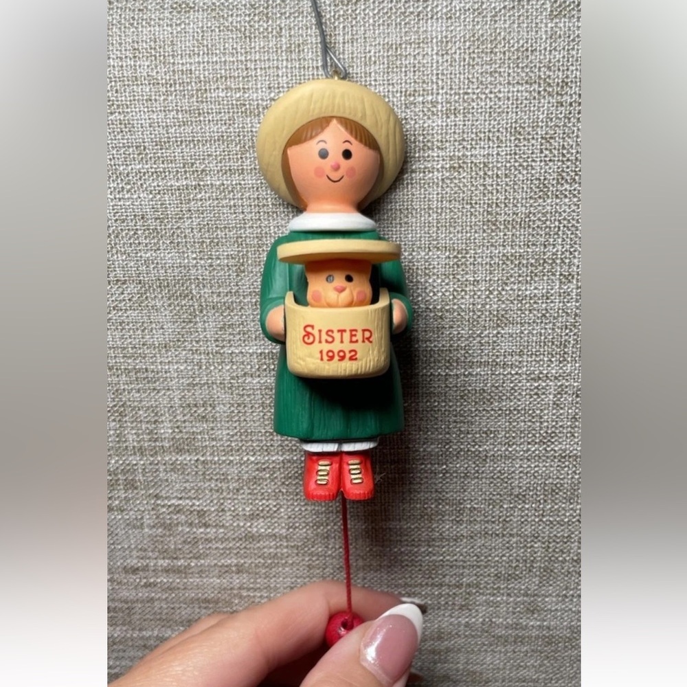 Hallmark 1992 Sister Ornament Christmas Girl with Cat in Basket Scandinavian 